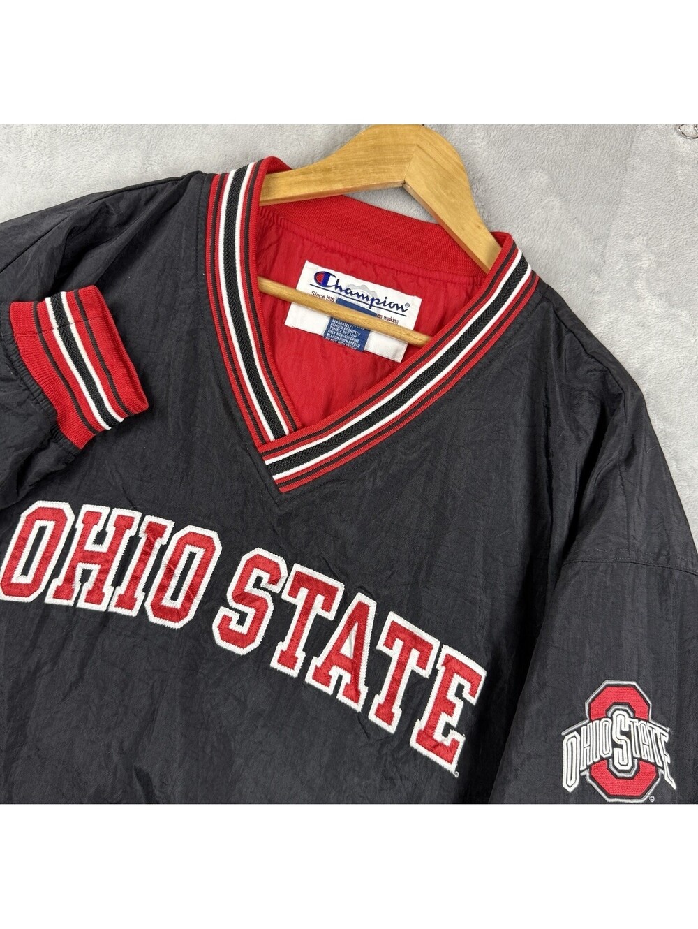 VTG Champion Ohio State Buckeyes Men 2XL Black Pullover Windbreaker Jacket Y2K
